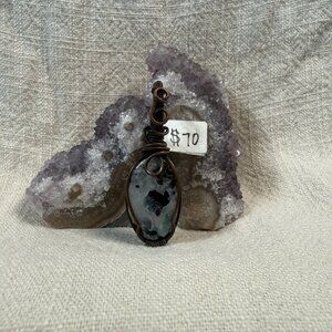 Handmade Copper Wire Wrapped Moss Agate Natural Gemstone Statement Pendant